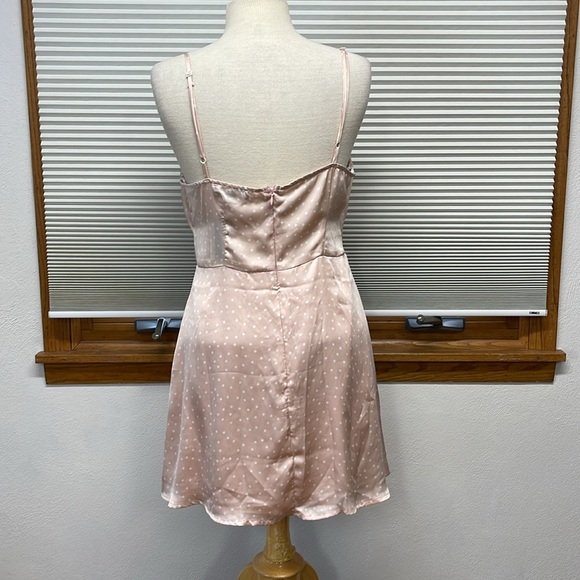 Lulus NWT Spot in My Heart Pink Polka Dot Satin Cowl Neck Mini Dress Size Large - Picture 9 of 13